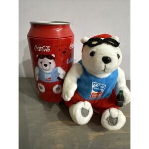 2004 Athens Coca-Cola Polar Bear Soccer Player Bean Bag Plush In Can Collectible